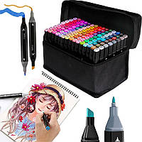 Набор двухсторонних маркеров 120 шт для рисования в сумке / Спиртовые разноцветные скетч маркеры