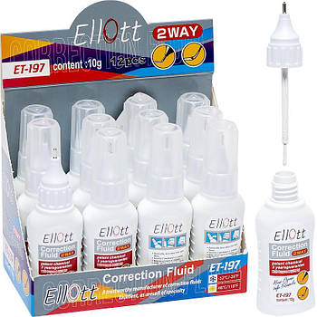 Коректор ручка з пензликом 2 в 1 на 10 мл Ellott ET197 в упаковці 12 шт