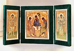 Свята Трійця (Рубльовська). Ікона триптих у бархаті, на дереві обтягненою оксамитовою тканиною