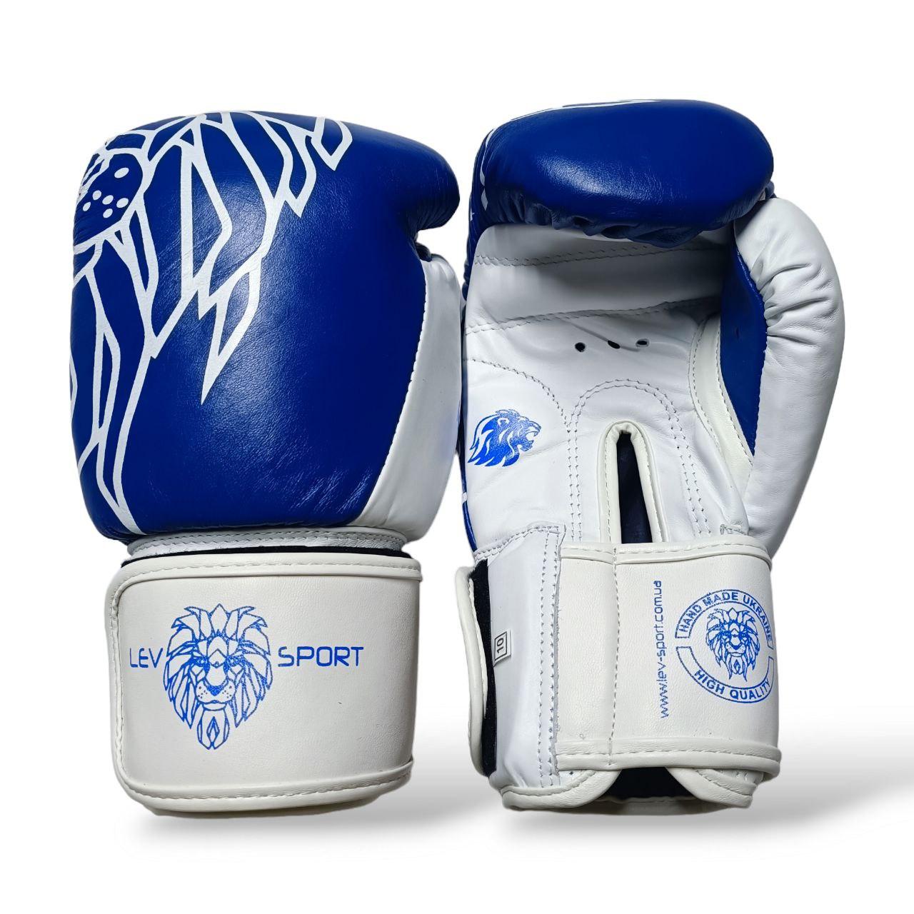 Боксерські рукавички LEV SPORT ТОП 10 oz шкіра синьо-білі
