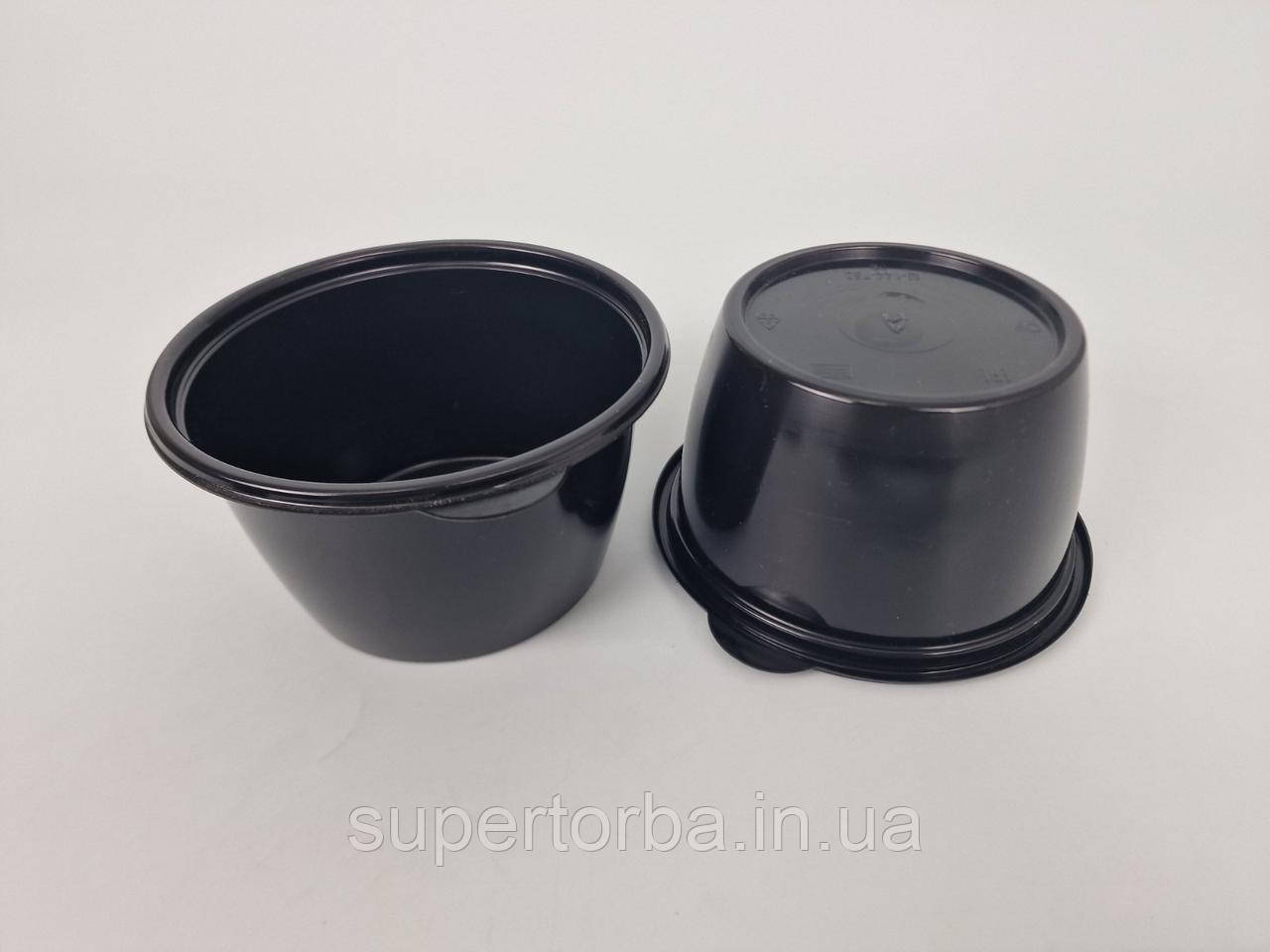 Супниця чорна 750 мл PP (міска) D144 герметичного типу (50 шт.), фото 1