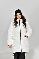 Женское теплое пальто с капюшоном из качественного мягкого меха барашек на молнии размеры 50-56