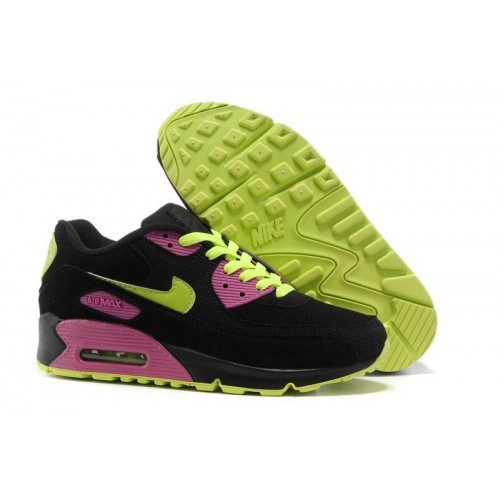 Жіночі кросівки Nike Air Max 90 чорні із салатовим — ND024