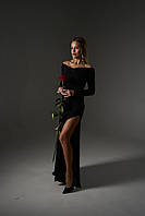 Сукня - максі жіноча довга, з італійського трикотажу, вечірня, коктейльна, нарядна, Чорна S, S-M, M, L, XL