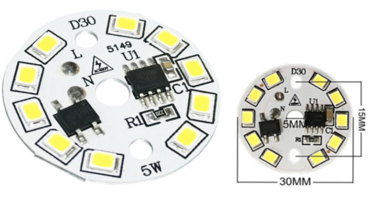 Світлодіодний LED-модуль 5Вт, 30мм AC220В плата для ремонту ламп 5Вт, теплий білий