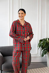 Жіноча піжама ФЛАНЕЛЬ сорочка+штани НОВОРІЧНА червона КЛІТИНКА котон BRAND 202013