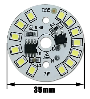 Світлодіодний LED-модуль 7 Вт, 35мм AC220В плата для ремонту ламп 7 Вт, теплий білий, фото 3