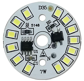 Світлодіодний LED-модуль 7 Вт, 35мм AC220В плата для ремонту ламп 7 Вт, теплий білий, фото 4