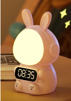 Дитячий годинник з будильником Кролик Rabbit clock with LIGHT PINK iC227