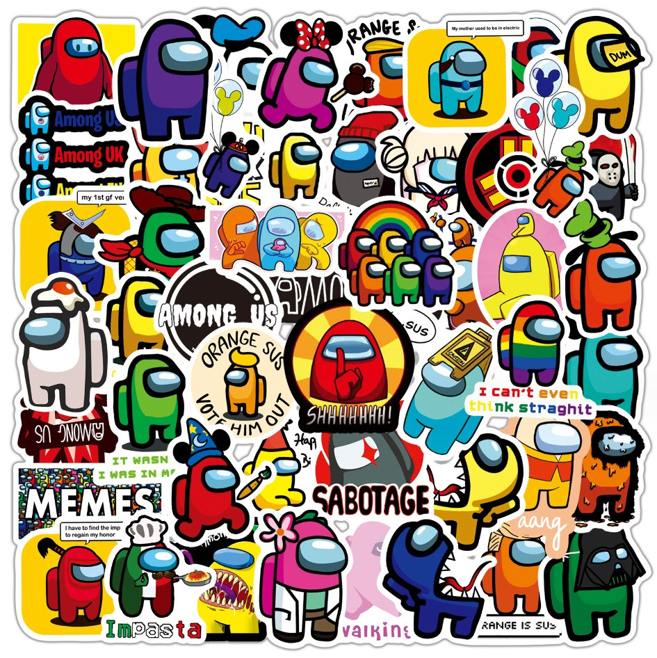 Набір вінілових стікерів дитячих наліпок АМОНГ АС 50 шт