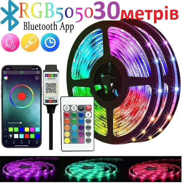 Світлодіодна LED стрічка RGB 5050 з пультом довжина 30м