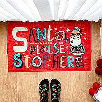Коврик под двери с принтом Santa, please stop here подарок на Новый год