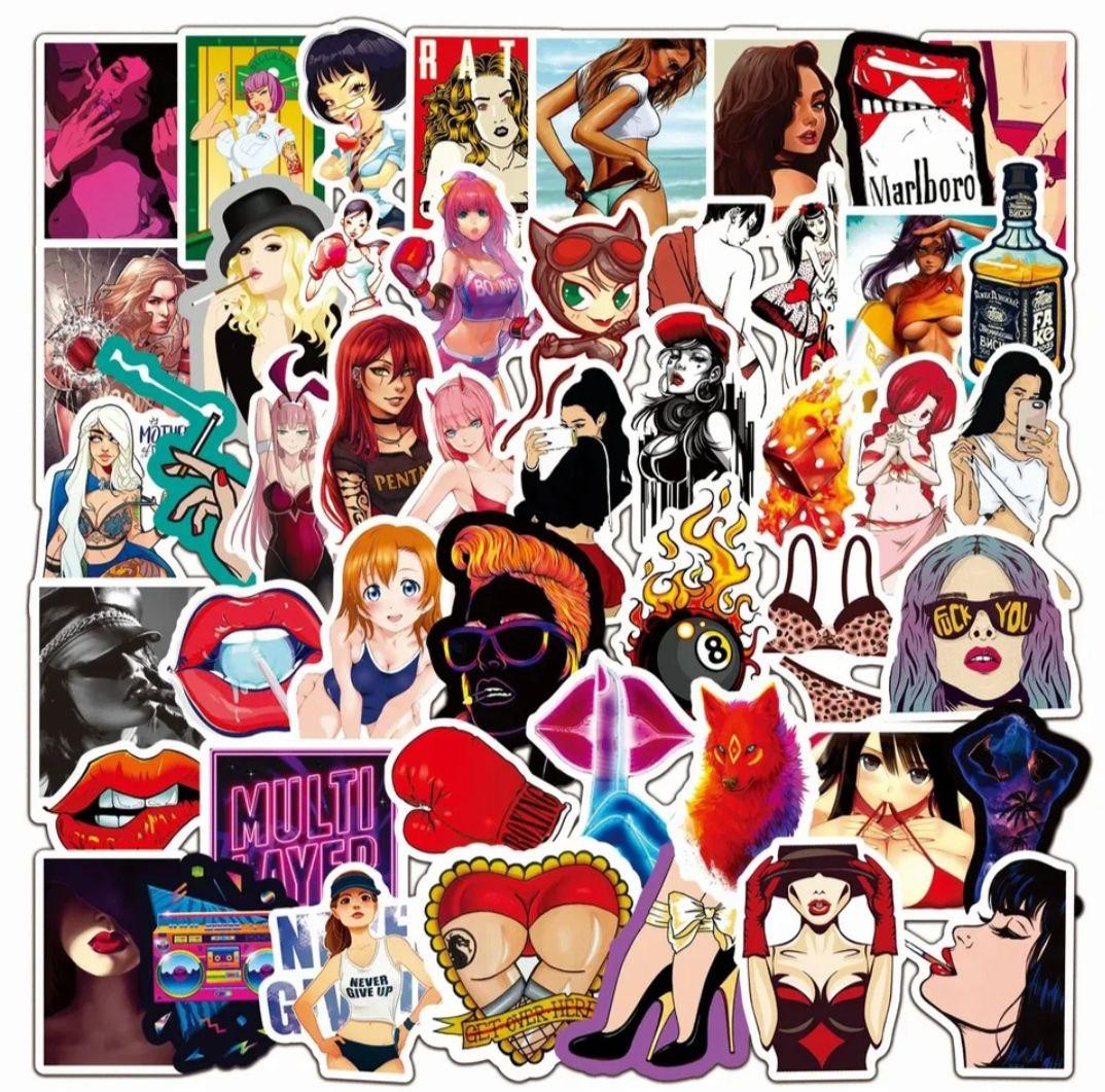 Набір вінілових стікерів наліпок ПАЛІННЯ 02 сексі дівчата 50 шт