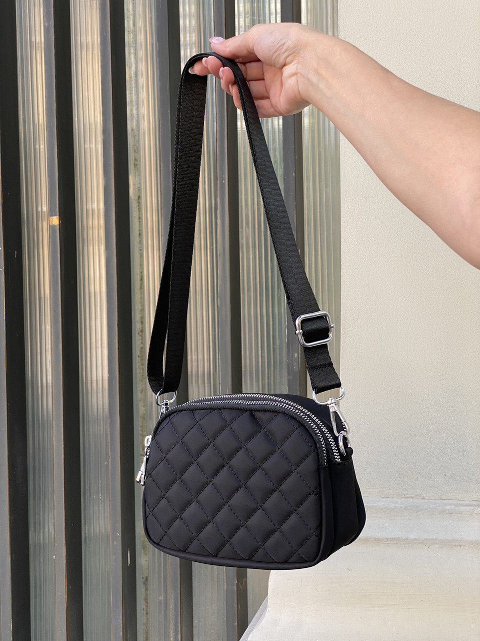 Жіноча класична сумка крос-боді на три відділи чорна, фото 1