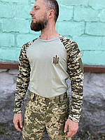 Кофта Военная пиксельная футболка с длинным рукавом тактический рашгард трикотажный хаки Пиксель ВСУ Jador