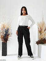 Брюки-карго женские стильные модные повседневные вельветовые х/б с накладными карманами большие размеры 46-56