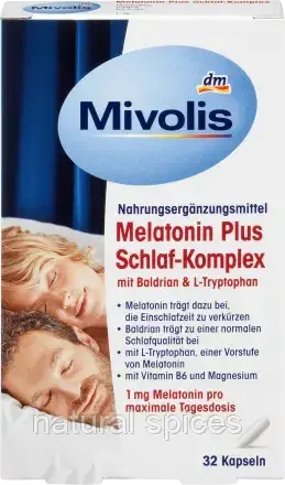 Комплекс для сну з мелатоніном Mivolis  Melatonin Plus Schlaf-Komplex 32 Kapseln, 16 g