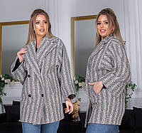 Женское стильное демисезонное пальто 5-237 "Овер Букле Полоска"
