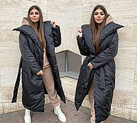 Тёплое женское пальто 318 "Пальто Одеяло" в разных расцветках Чёрный