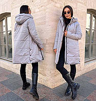 Пальто зимнее стёганое с разрезами 23043 в разных расцветках Серый