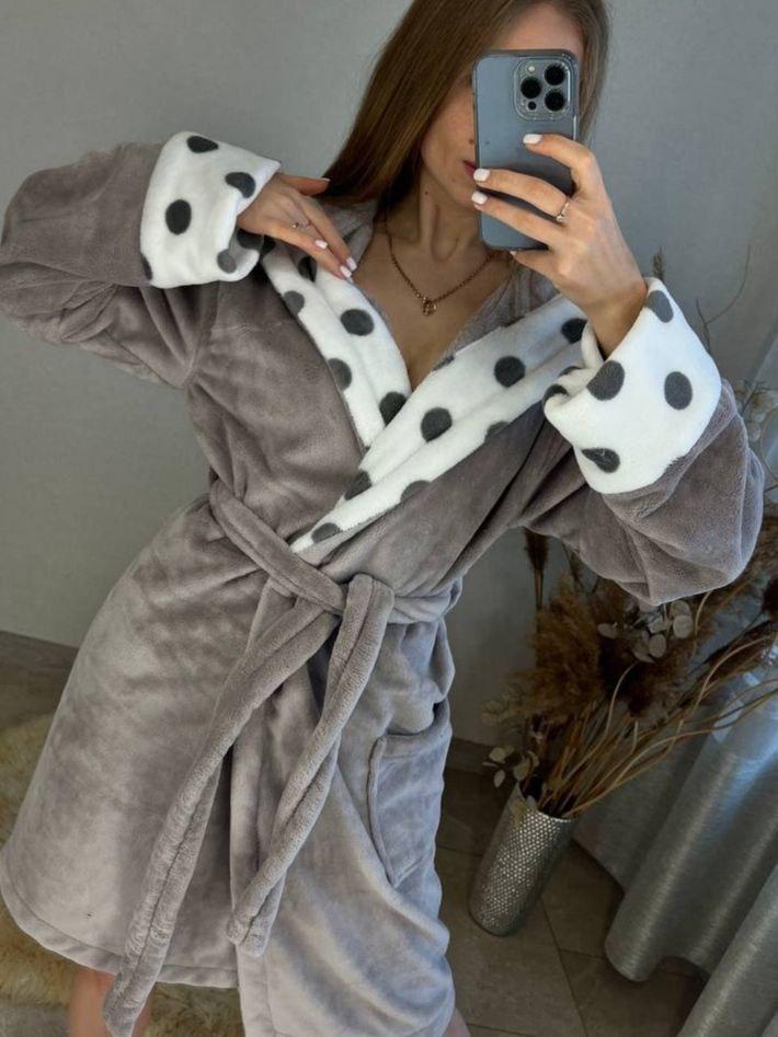 Коротенький банний жіночий халат на запах із плюшу з поясом "Мейсі" Теплий, якісний м'який домашній жіночий халат, фото 1