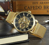 Механічний жіночий наручний годинник Forsining золотий Adwear