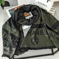 Палантин шарф CHANEL двосторонній зелено-чорний