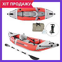 Лодка байдарка надувная одноместная с веслами Intex excursion pro k1 68303 красный