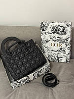 Женская сумка C.Dior D-Lite Black Кросс боди эко кожа черные короткие ручки кожаные длиный ремешок DIOR