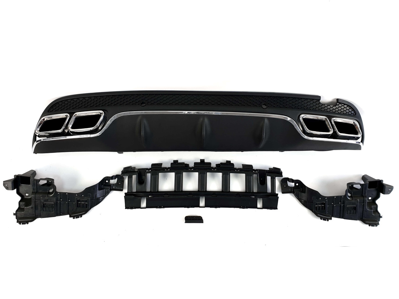 Дифузор з насадками на Mercedes C-Class W205 2014-2018 рік AMG ( Чорний хром вставками )