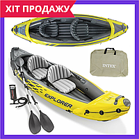 Лодка байдарка надувная двухместная с веслами Intex EXPLORER-K2 KAYAK 68307 желтый