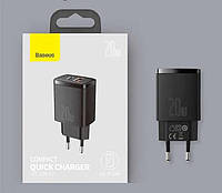 Мережевий зарядний пристрій Baseus Compact Quick Charger U+C 20W EU Black (CCXJ-B01) - з портами 1USB