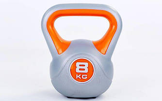 Гиря пластикова LiveUp Plastic Kettel Bell 8 кг Grey/Orange (LS2047-8)