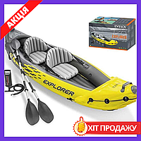 Лодка байдарка надувная каяк с веслами EXPLORER-K2 KAYAK 68307 желтый