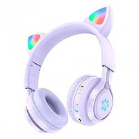 Наушники беспроводные Hoco W39 Cat Ear Wireless Headphones с RGB подсветкой Purple