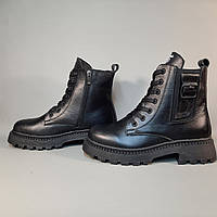 Ботинки женские кожаные (черные).Зима.