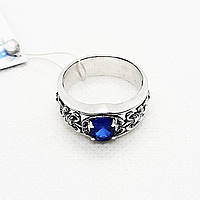 Срібна ажурна каблучка перстень з шпінеллю чорнене срібло 925 проби Кільця з синіми каменями