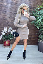Тепле плаття гумка в'язане з довгим рукавом і розрізом, фото 4