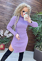 Тепле плаття гумка в'язане з довгим рукавом і розрізом, фото 5