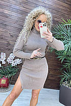 Тепле плаття гумка в'язане з довгим рукавом і розрізом, фото 3