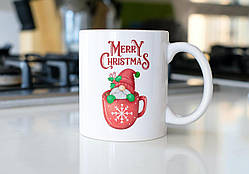 Класна чашка керамічна 330 мл прикольна та оригінальна, якісна з новорічним принтом різдвяна