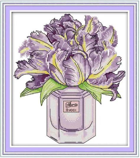 Набір для вишивання за нанесеною на канву схемою "Iris vase". AIDA 14CT printed, 26*29 см