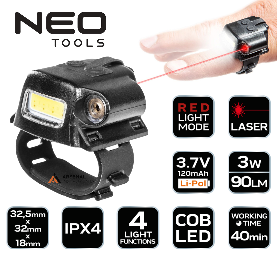 Точковий ліхтарь 90 лм COB LED + лазер 2 в 1 99-078 NEO, фото 1