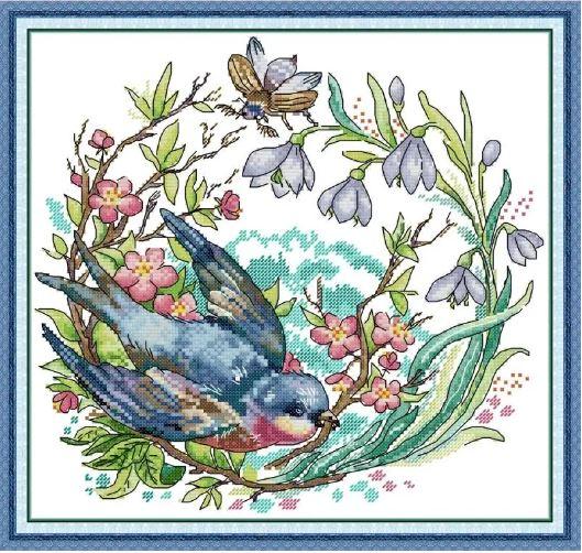 Набір для вишивання за нанесеною на канву схемою "Spring Messenger".AIDA 14CT printed, 33*32 см