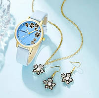 Женские часы SHAARMS с голубым ремешком из экокожи + набор бижутерии.