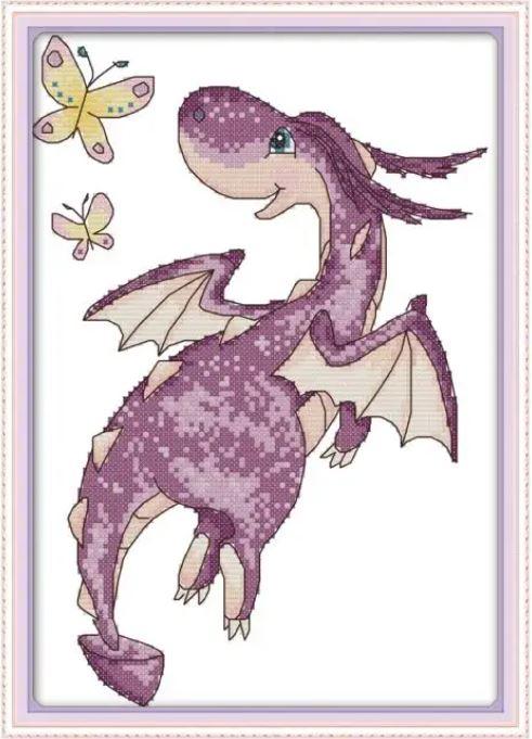 Набір для вишивання за нанесеною на канву схемою "The purple Little Dragon". AIDA 14CT printed 21*31 см