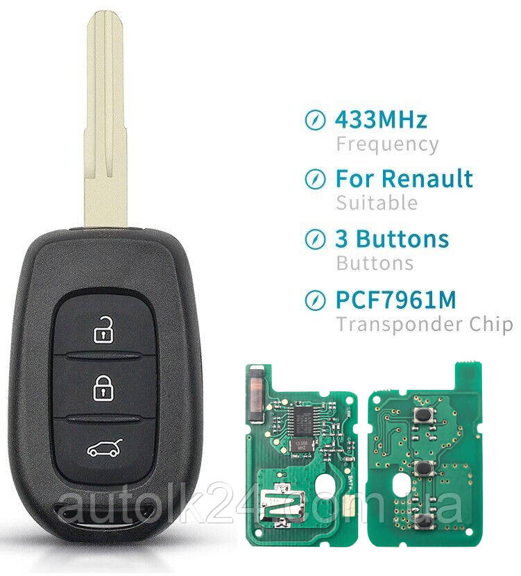 Ключ для Dacia Sandero, Logan, Lodgy, Dokker, Duster 3 кнопки 433Mhz