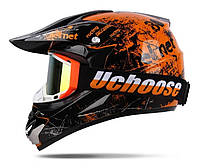 Мото шлем для мотокросса или квадроцикла эндуро + очки Orange Racing / Размер M