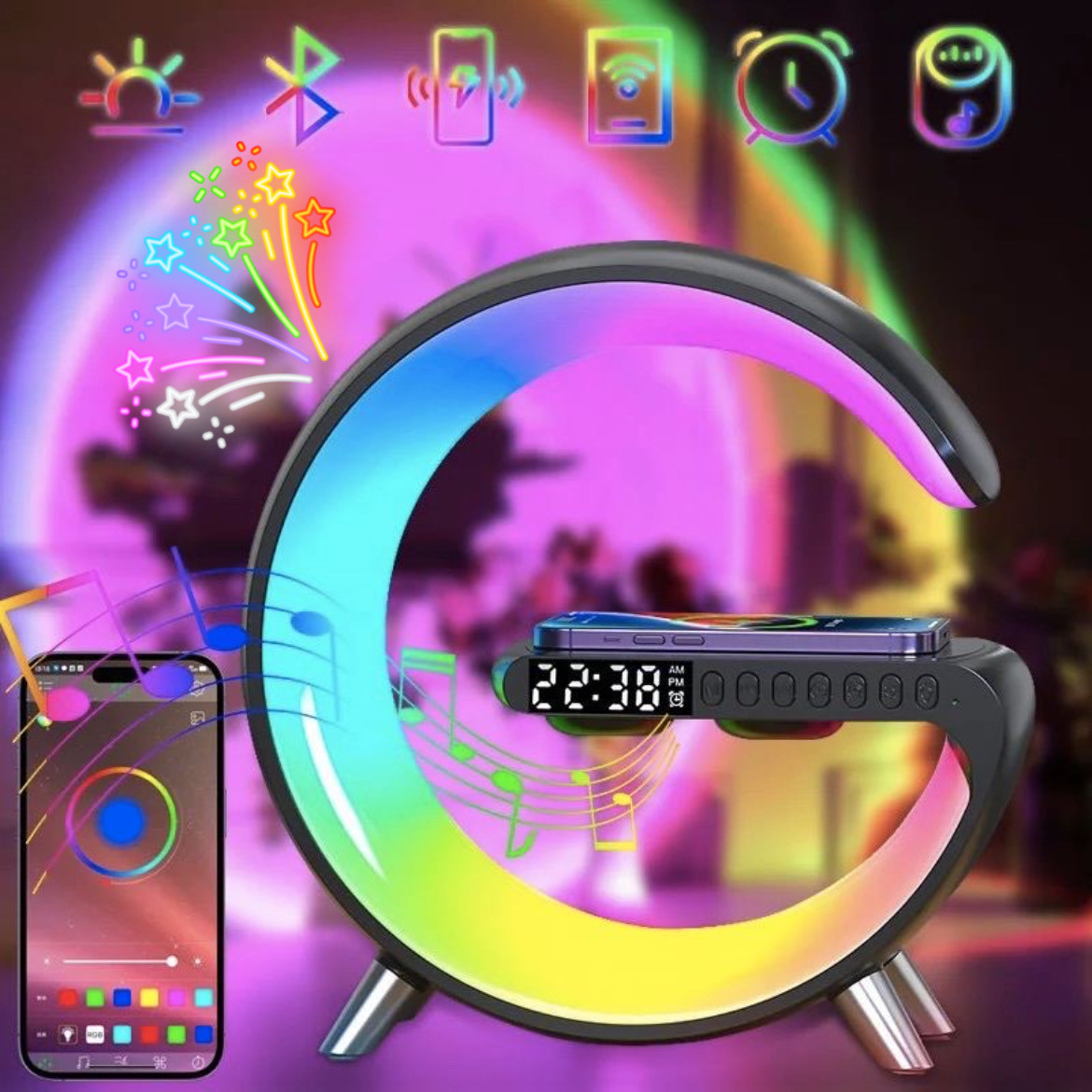 Смарт-лампа-нічник LumaLamp RGB з бездротовою зарядкою G-Smart Light Sound Machine з Bluetooth колонкою