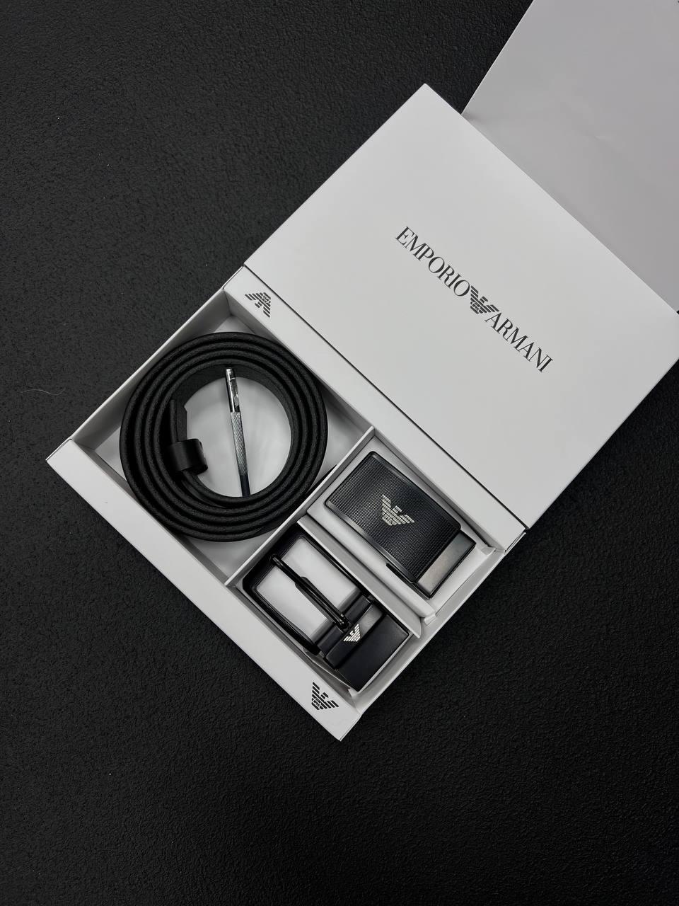 Чоловічий подарунковий набір ARMANI ремінь із двома пряжками з натуральної шкіри, фото 1